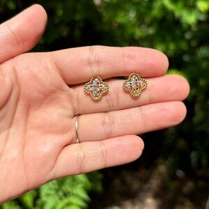 18K Gold Plated Stainless Steel Multi Color Diamond Clover Stud Earrings